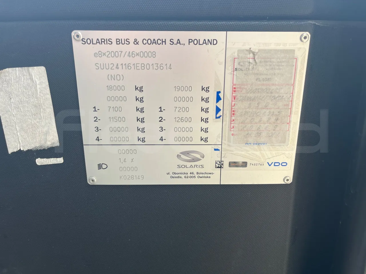 Solaris Urbino 12 - Euro6 - 240kW - 12mt - chassis VIN photo