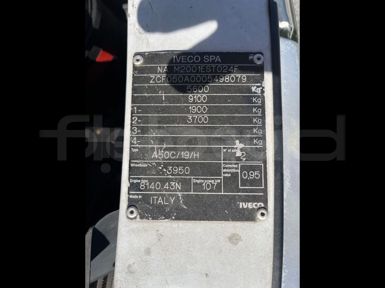 Iveco Daily A50C - EUR3 - 107kW - 6.948m - chassis VIN photo