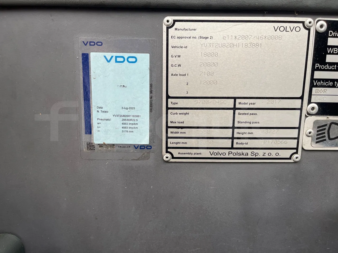 Volvo 9700 B4SC  - Euro6 - 323kW - 12.300mt - onboard devices 3