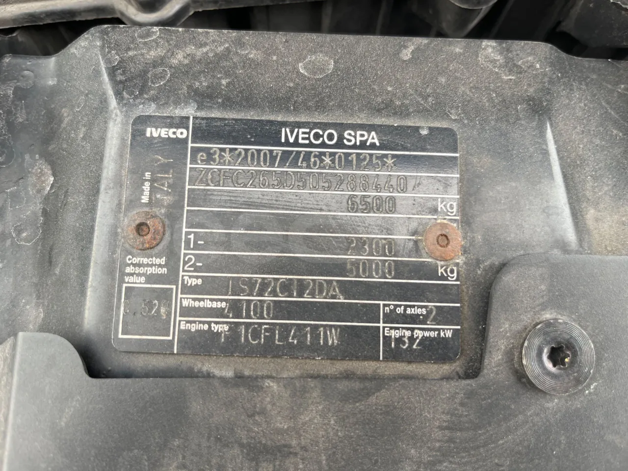 Iveco Daily A65C18 - Euro6 - 132kW - 7.498mt - chassis VIN photo