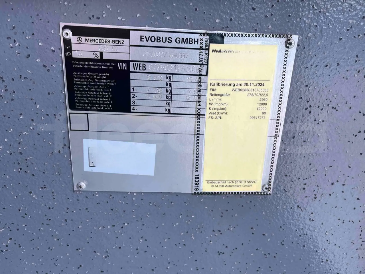Mercedes-Benz Citaro 628 02 - EUR6 - 220kW - 12.170m - vehicle plate photo