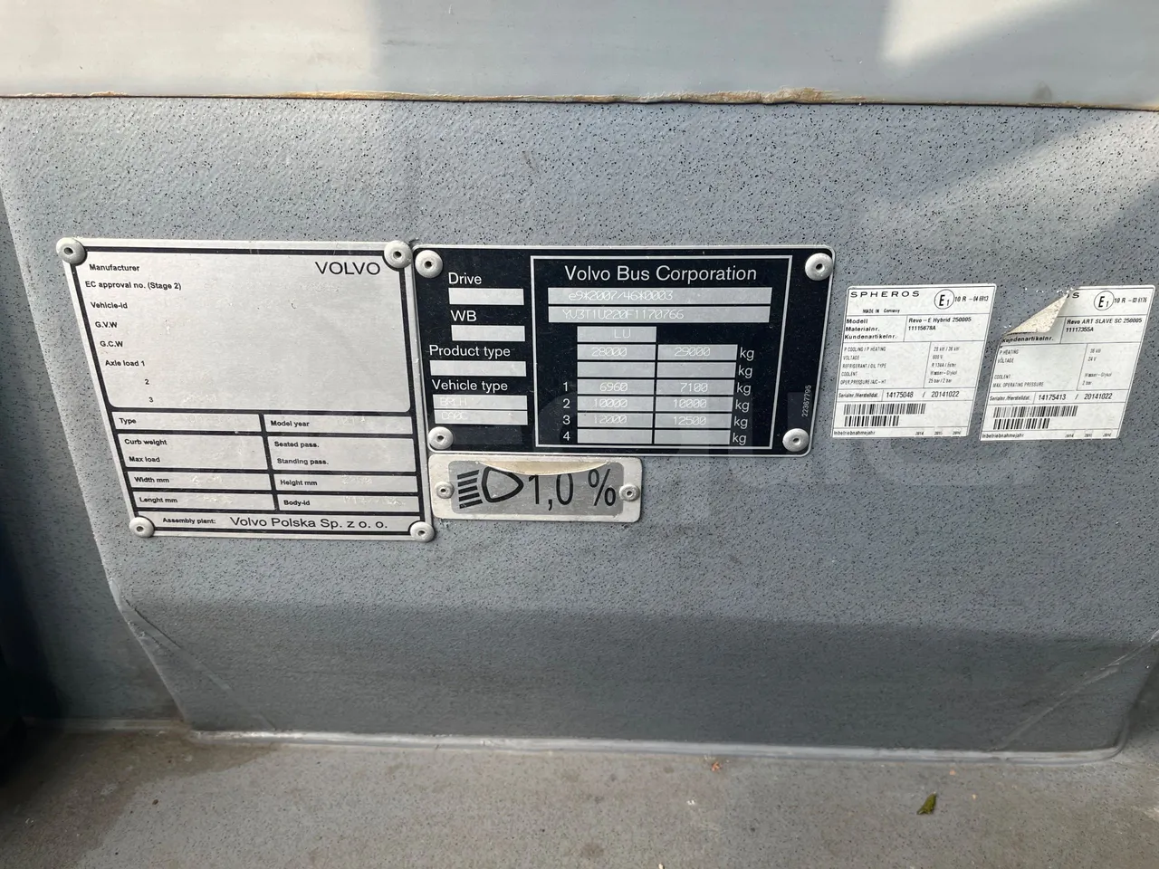 Volvo G891H L291LH24J8100 / Euro 6 - 177 Kw - 18.750 Mt - vehicle plate photo