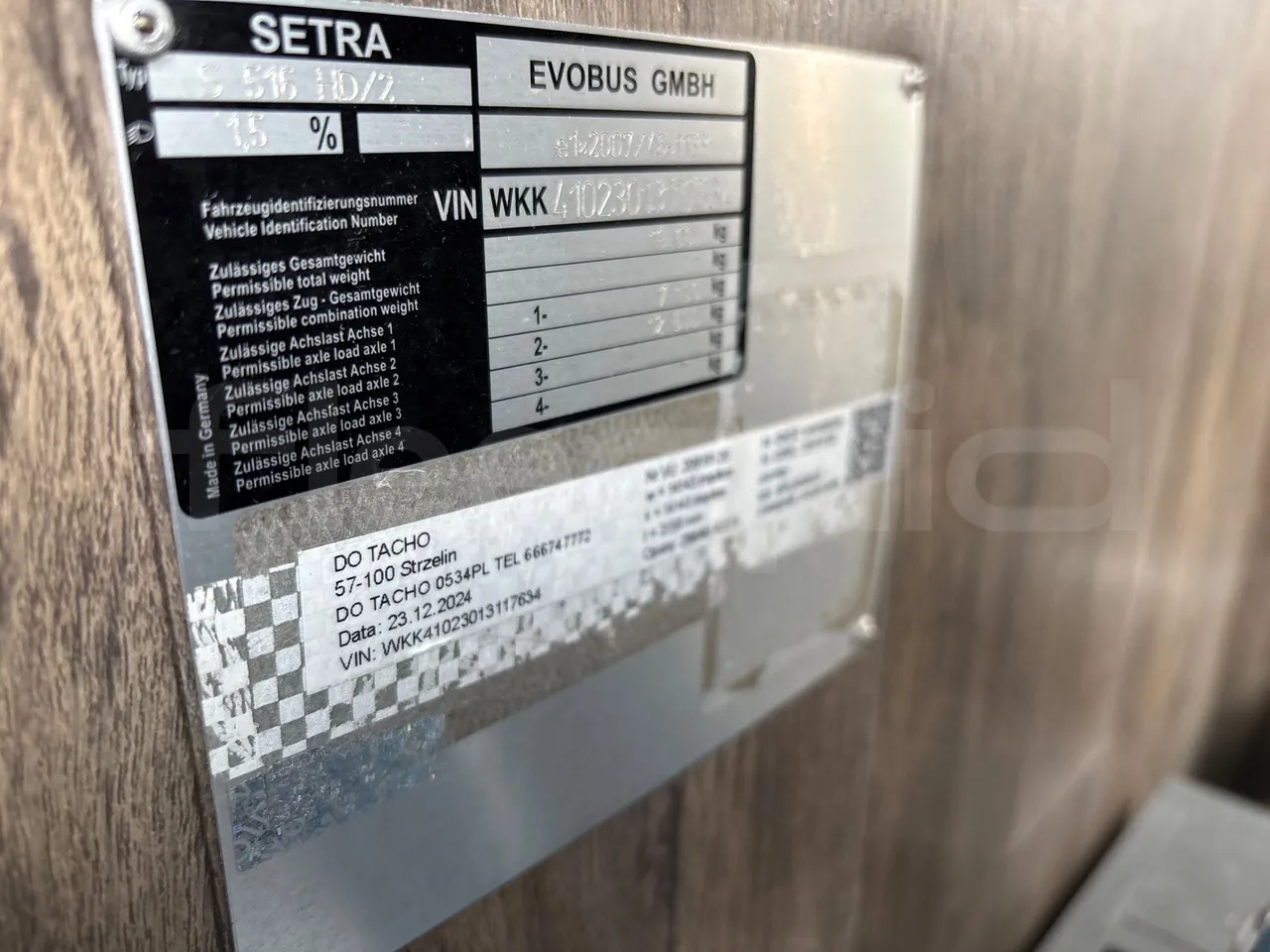 Setra S516 HD/2  - Euro6 - 315kW - 13.120mt - vehicle plate photo