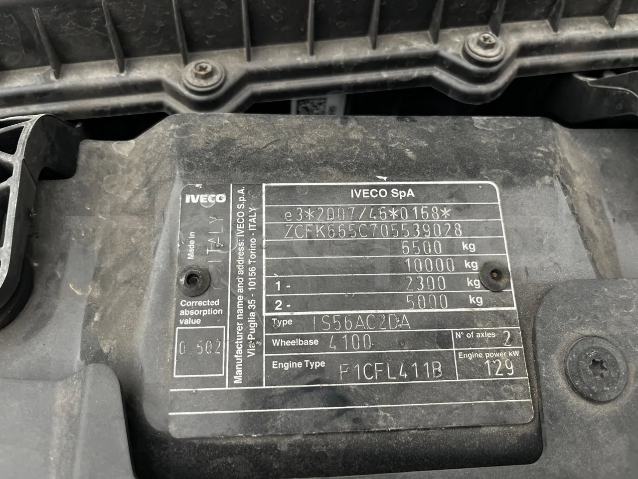 Iveco Daily A65C18 - EUR6 - 129kW - 7.686m - chassis VIN photo
