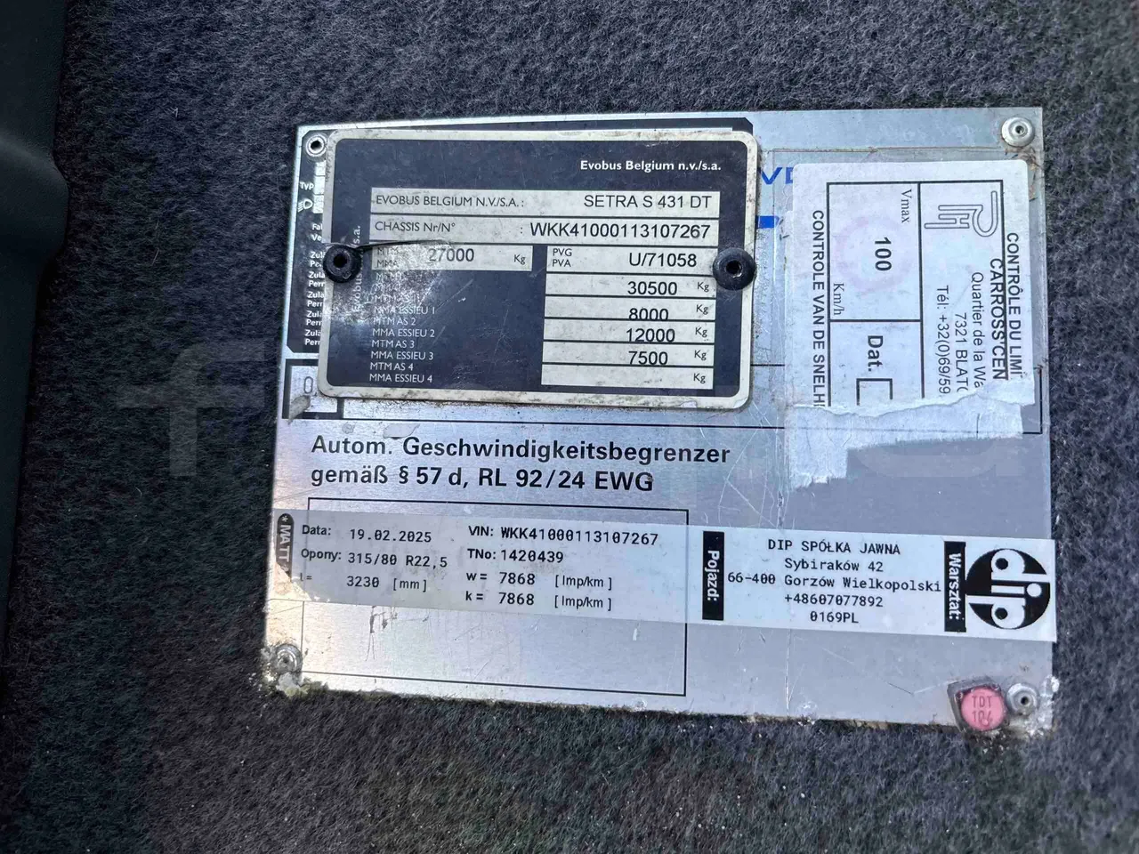 Setra S431   DT - Euro5 - 375kW - 13.870mt - vehicle plate photo