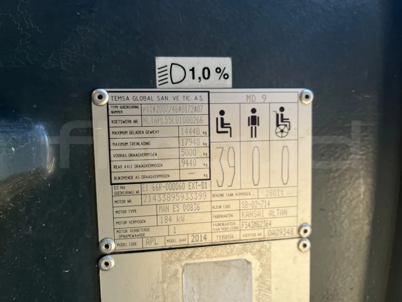 Temsa MD9 A VAR A3C - Euro5 - 184kW - 9.480mt - vehicle plate photo