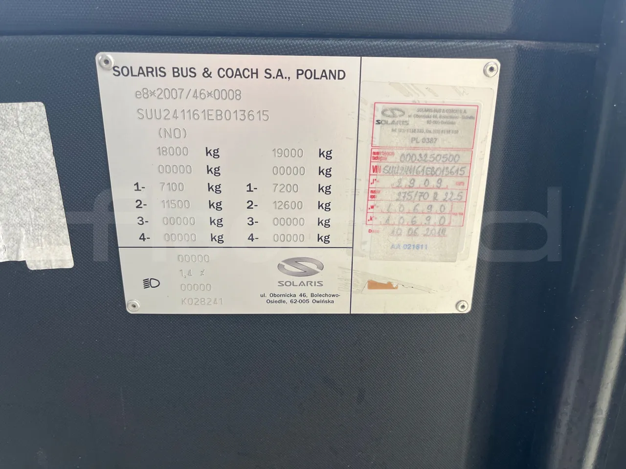 Solaris Urbino 12 - Euro6 - 240kW - 12mt - chassis VIN photo