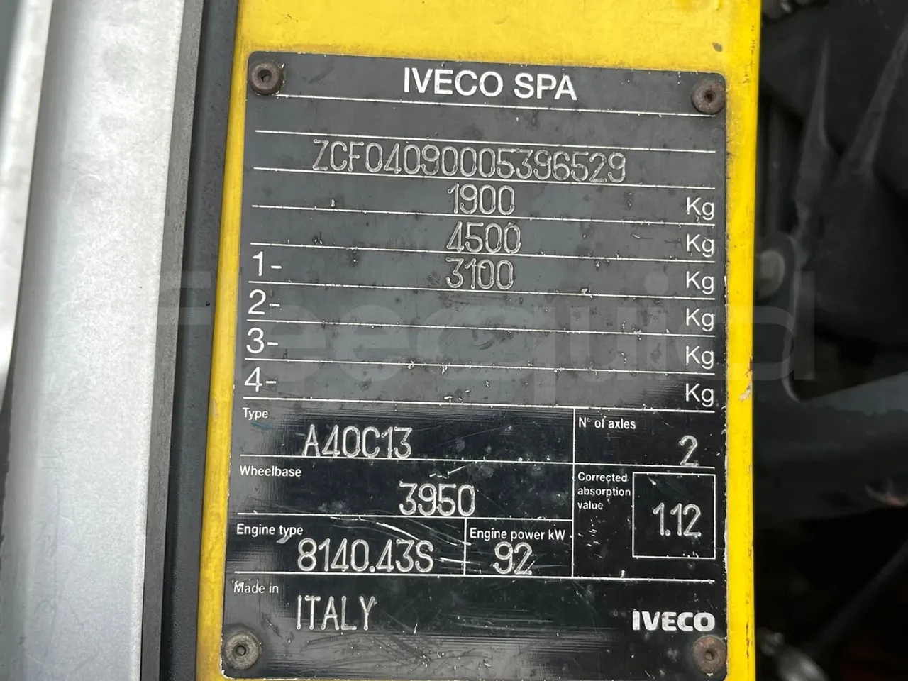 Iveco Daily A40C/26 - EUR3 - 92kW - 6.948m - chassis VIN photo