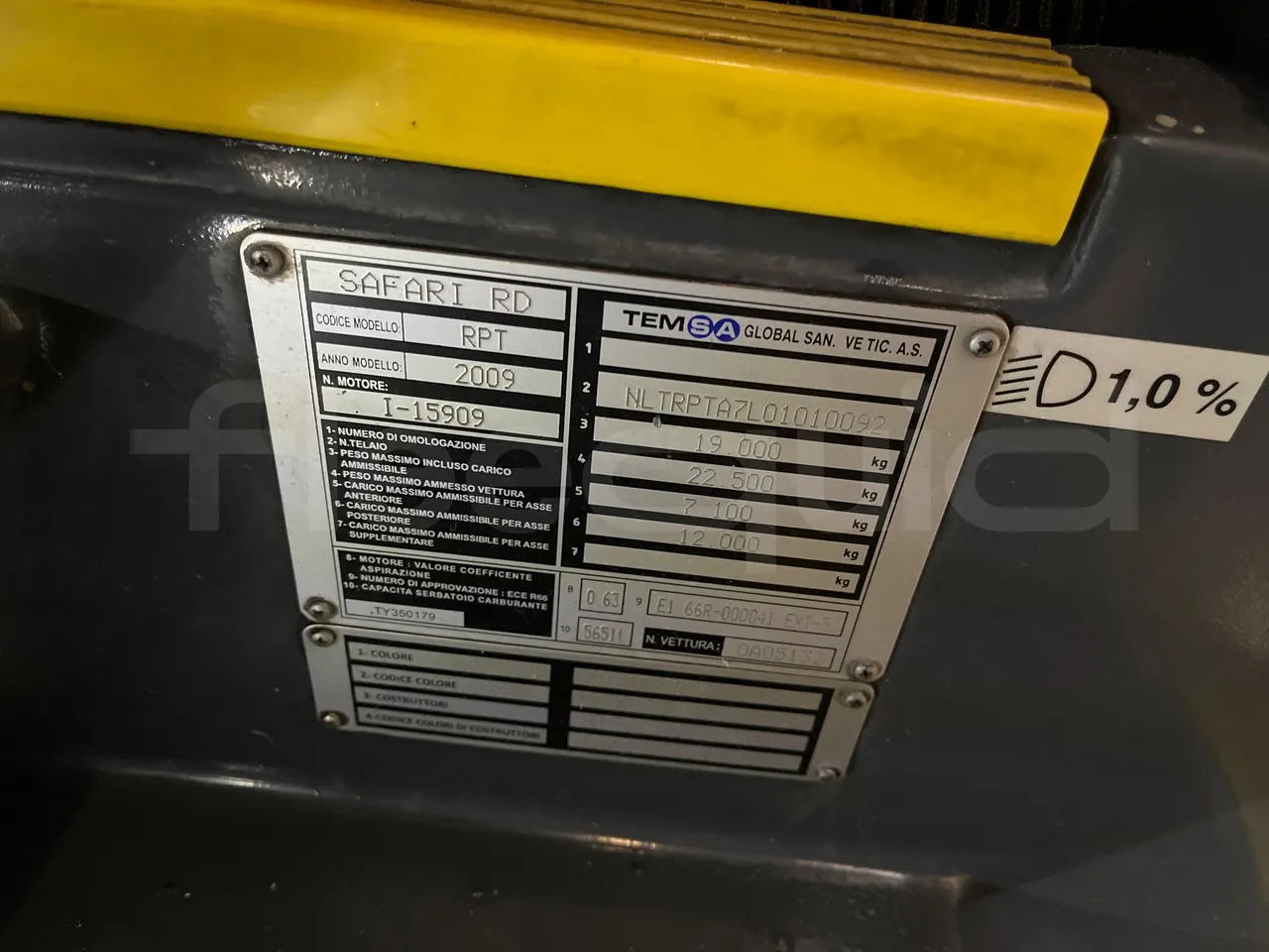 Temsa Safari RD RAT153 - EUR5 - 266kW - 12.200m - vehicle plate photo