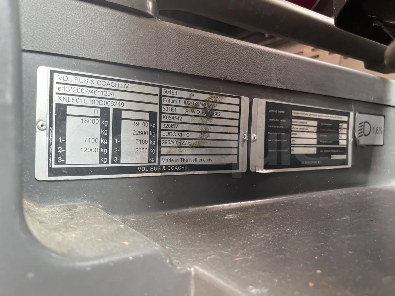 Vdl FUTURA FHD2 501E1 - Euro 6 - 320 kW - 12.875 mt - vehicle plate photo