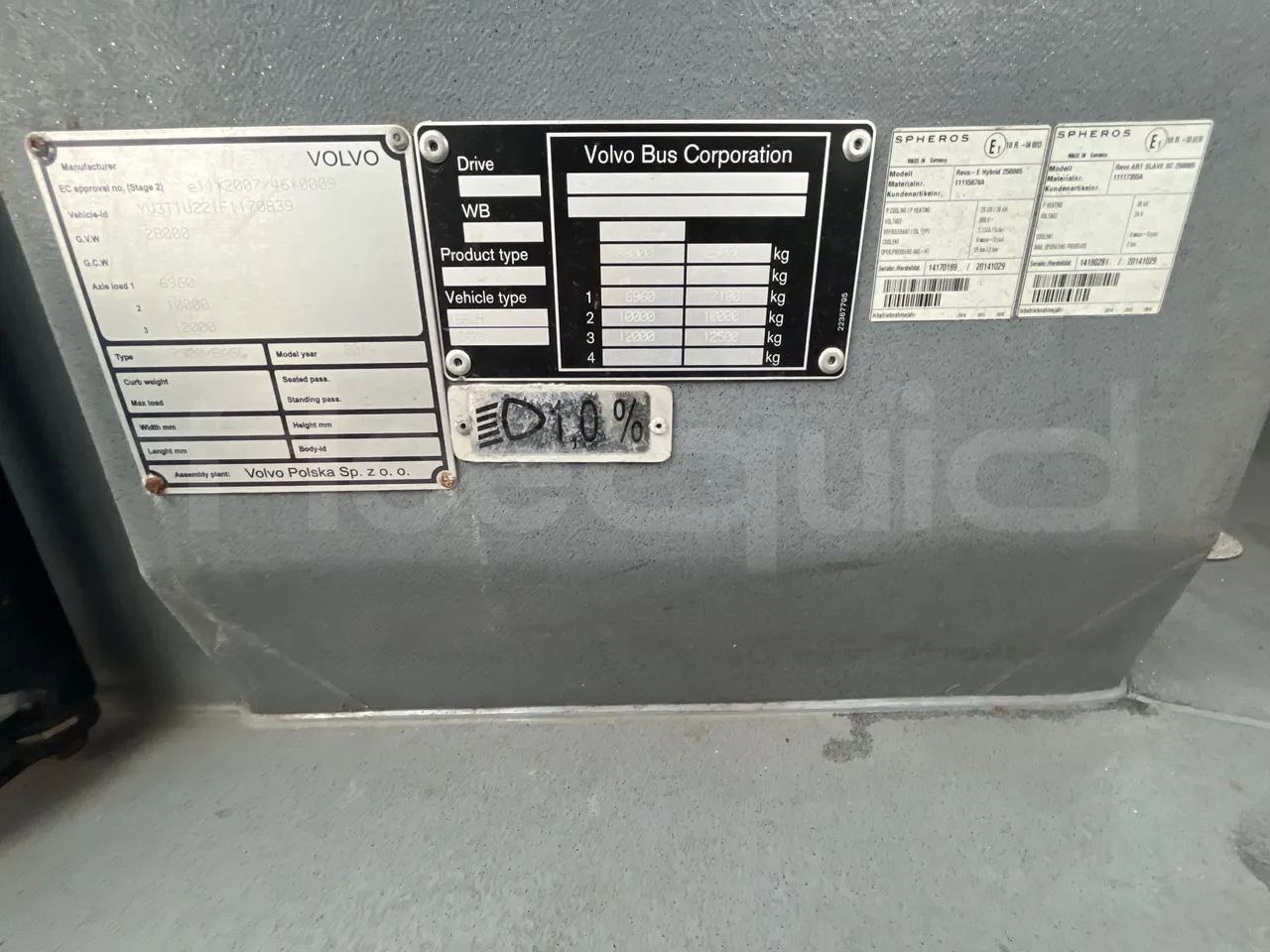 Volvo G891H L291LH24J8100 / Euro 6 - 177 Kw - 18.750 Mt - vehicle plate photo