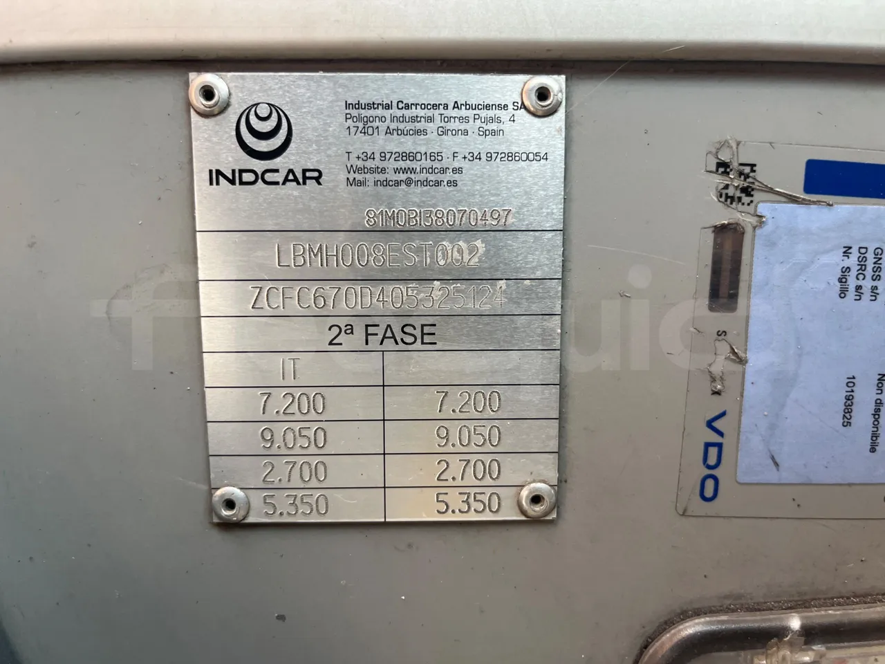 Indcar Mobi WGIVMY11 - Euro6 - 132kW - 8.000mt - vehicle plate photo