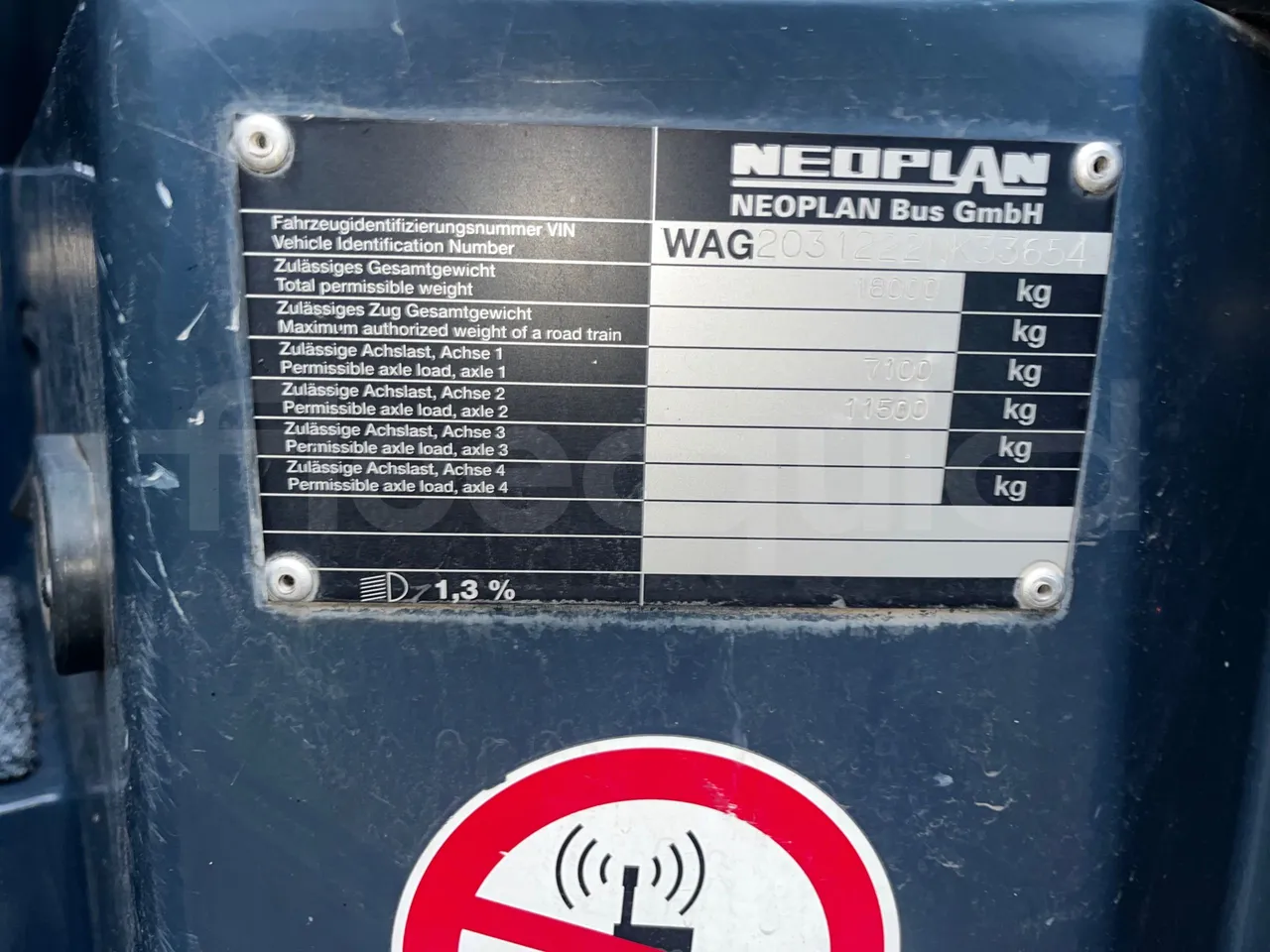 Neoplan N312 K - EUR3 - 260kW - 9.950m - chassis VIN photo