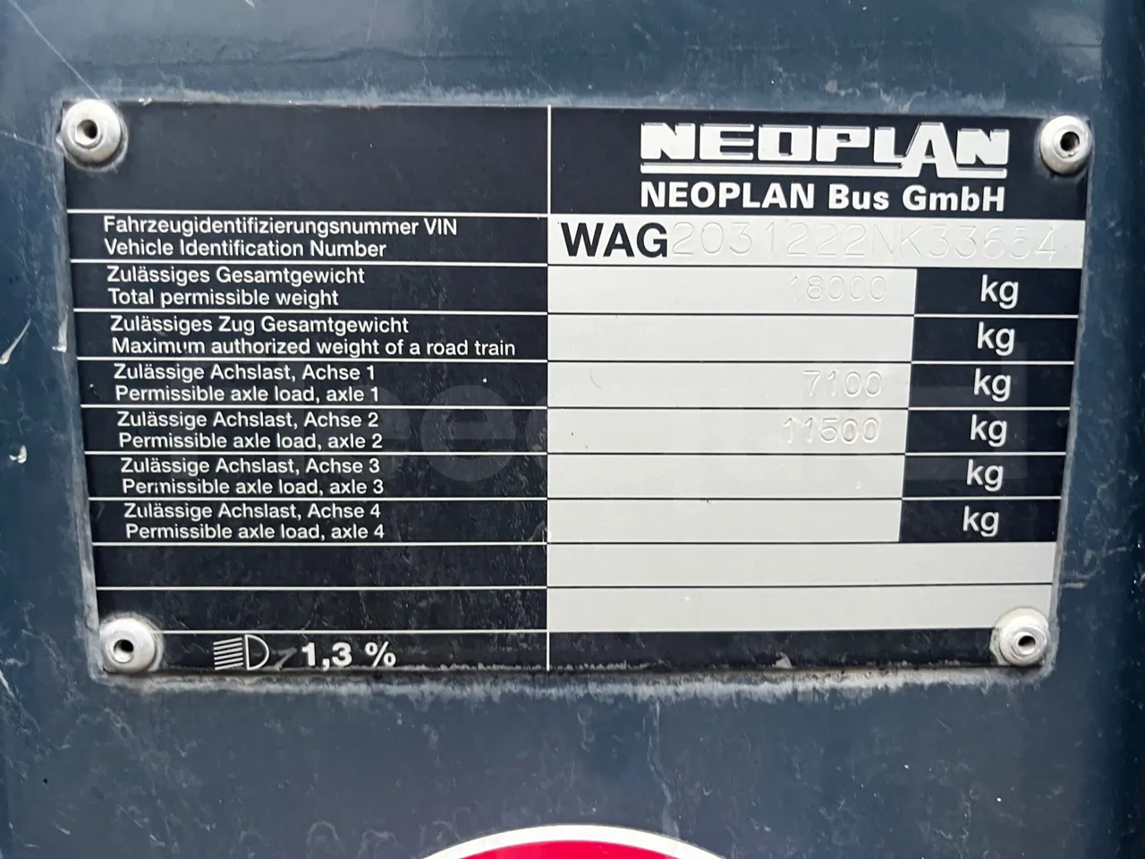 Neoplan N312 K - EUR3 - 260kW - 9.950m - vehicle plate photo