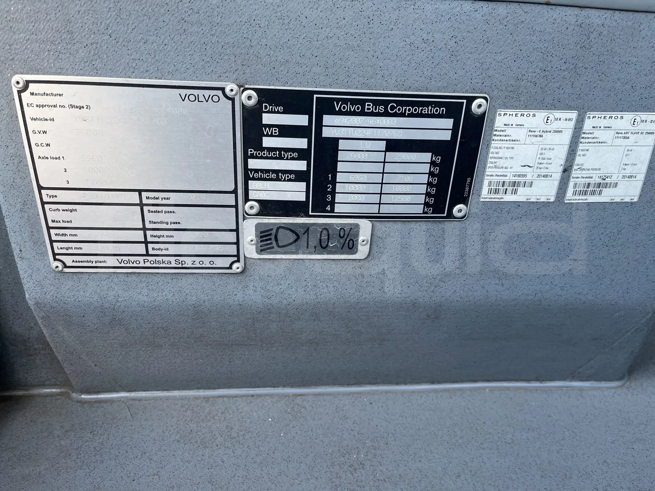 Volvo G891H L291LH24J8100 / Euro 6 - 177 Kw - 18.750 Mt - vehicle plate photo