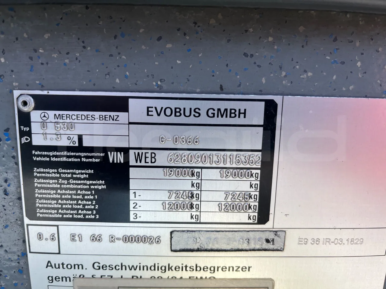 Mercedes-Benz Citaro O530 - Euro4 - 210kW - 11.950m - vehicle plate photo