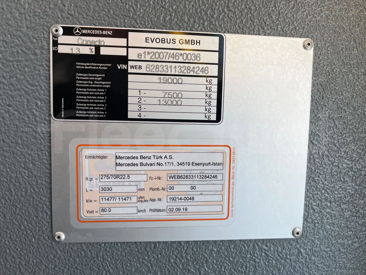 Mercedes-Benz Conecto 628881 - Euro6 - 220kW - 12.134mt - vehicle plate photo