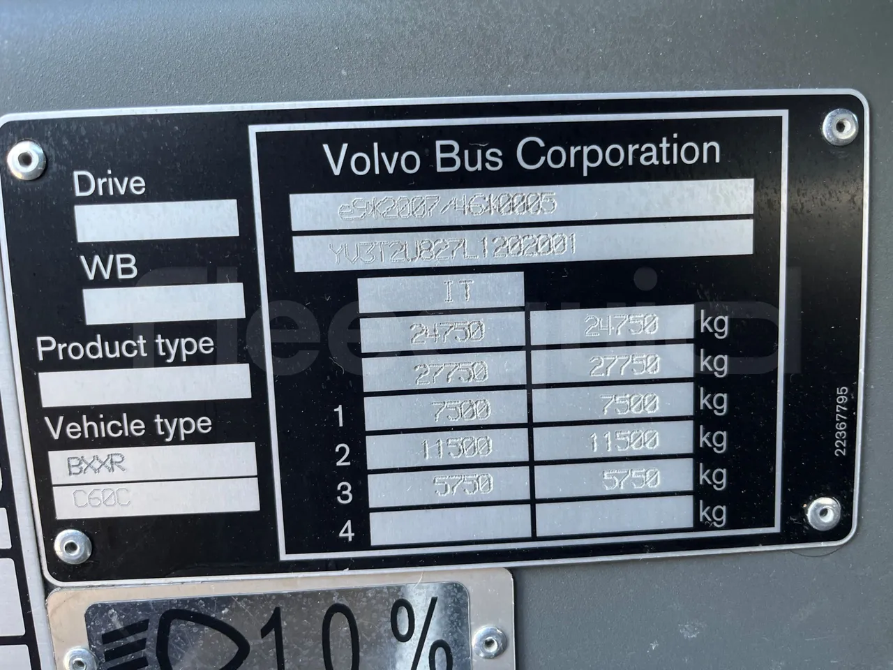 Volvo 9700 B6SC - Euro6 - 345kW - 14mt - vehicle plate photo