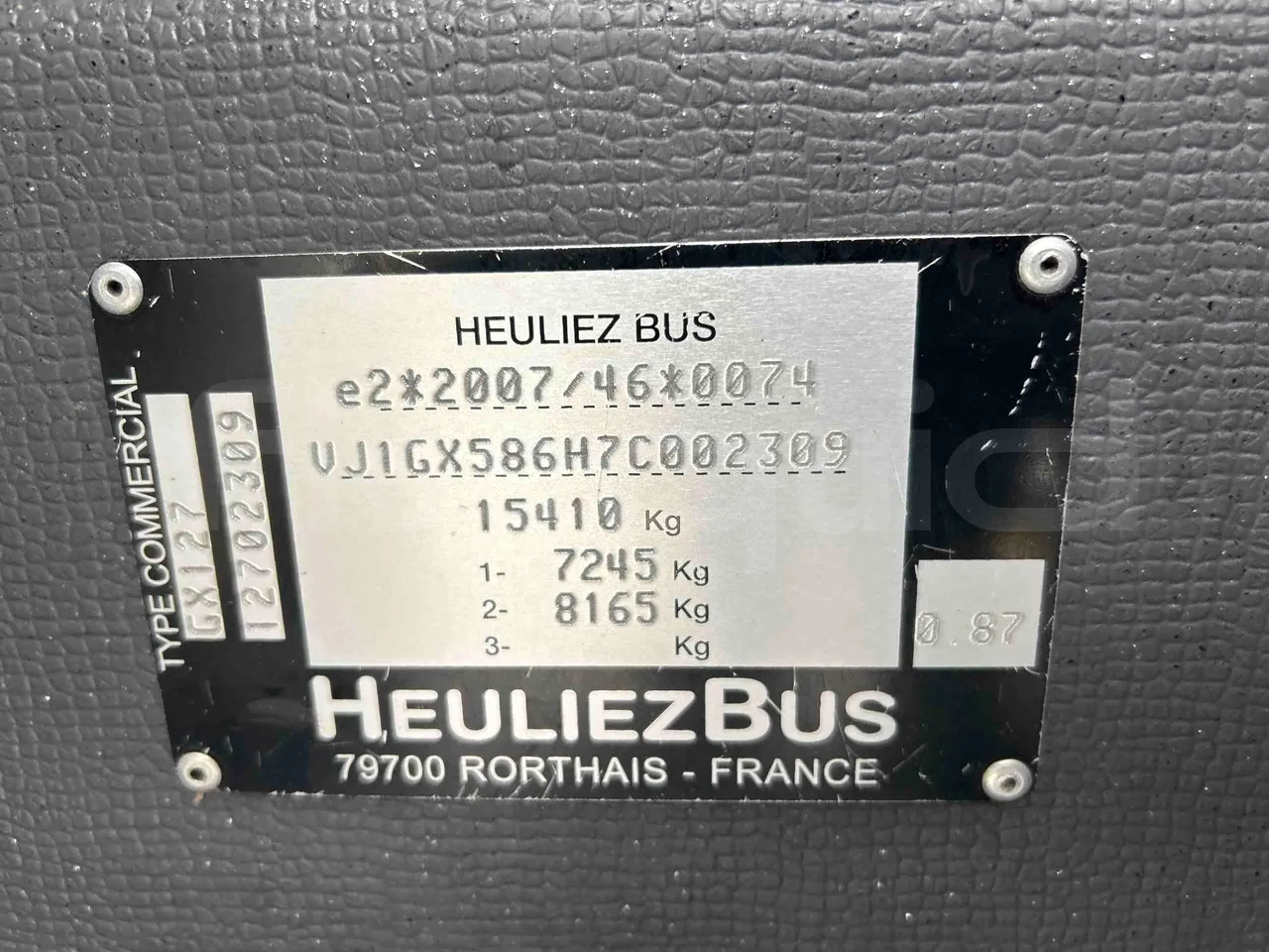 Heuliez GX127 GX127  - Euro5 - 160kW - 9.420mt - vehicle plate photo