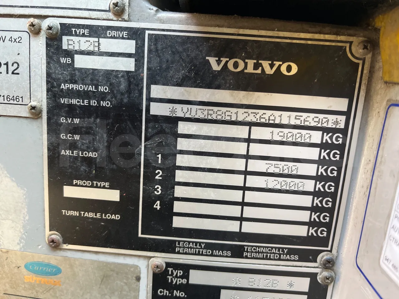 Volvo B12B DH12D420 - EUR4 -309kW -12.975m - vehicle plate photo