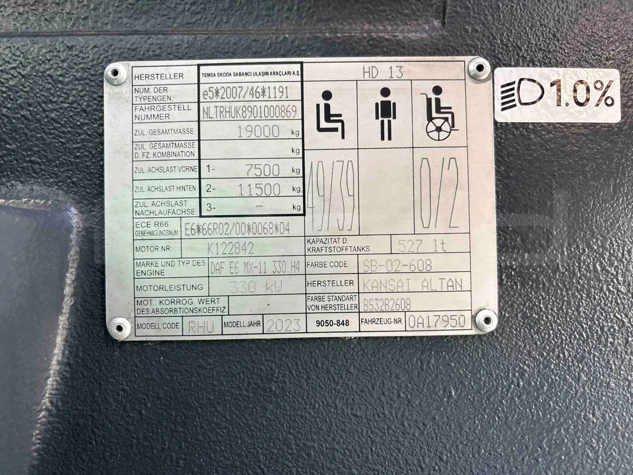 Temsa Safari RD - vehicle plate photo