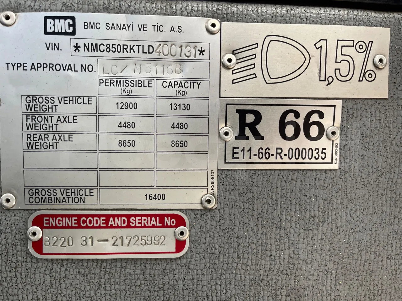 Bmc PROBUS TBX 850var.1vers.B -EUR3 -162kW -8.856m - vehicle plate photo