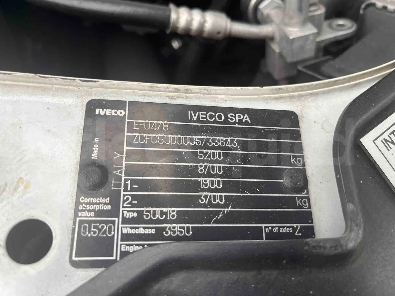 Iveco Daily A50C18 - Euro4  -  130kW - 7.200mt - vehicle plate photo