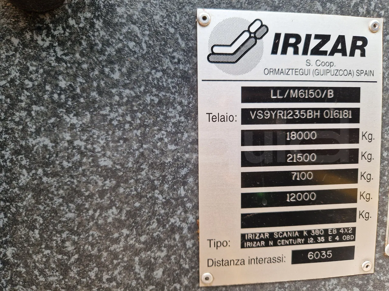 Irizar Scania K380EB - EUR4 - 279kW - 12m - engine plate photo