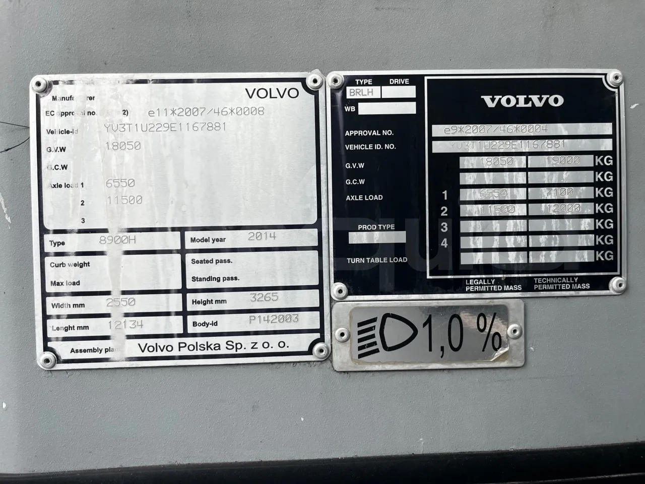 Volvo B4SC 7900  - Euro6 - 177kW - 12.134mt - vehicle plate photo