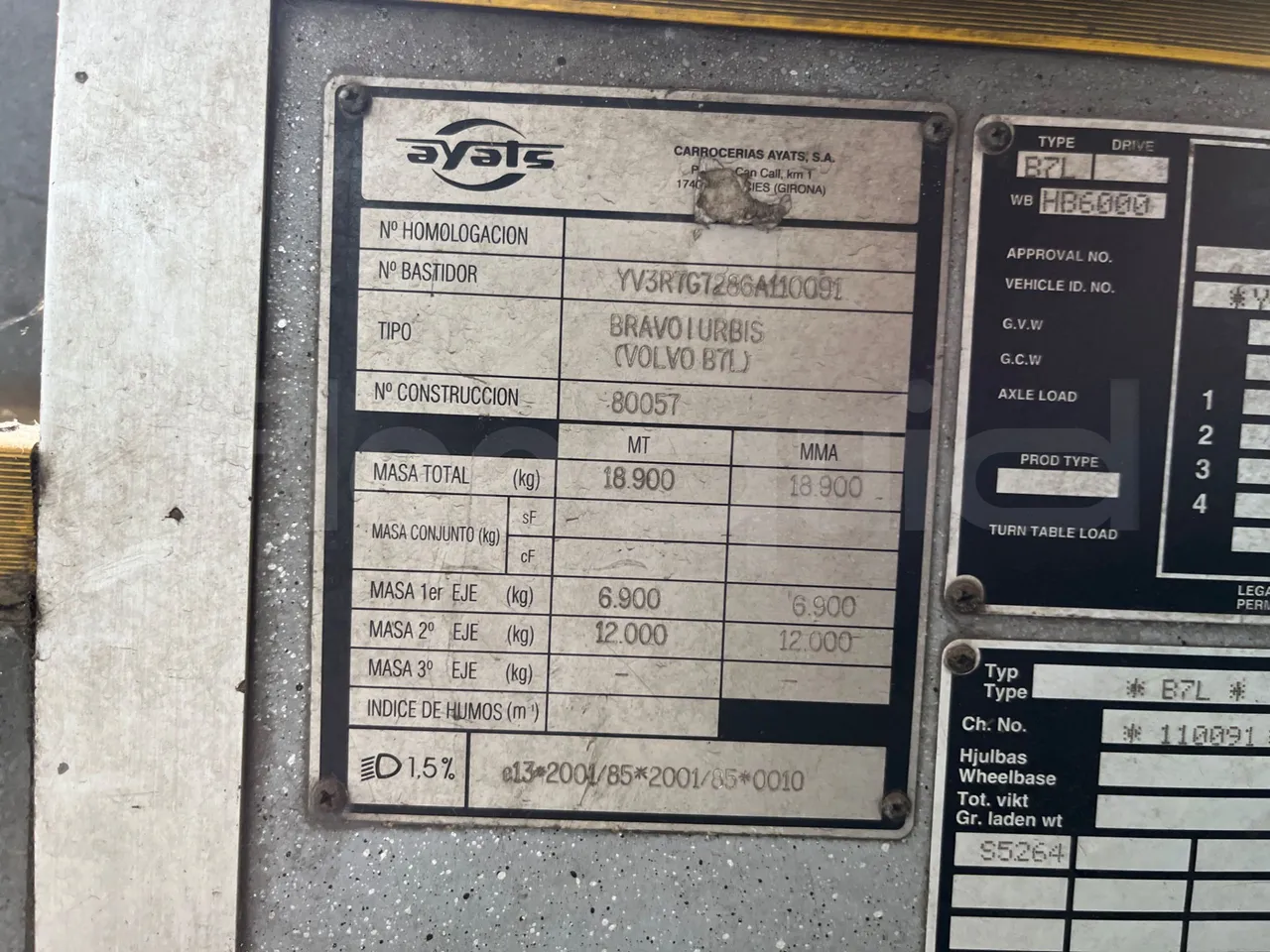 Volvo Urbis B7L/ Euro 3 - 184 Kw - 12 Mt - chassis VIN photo
