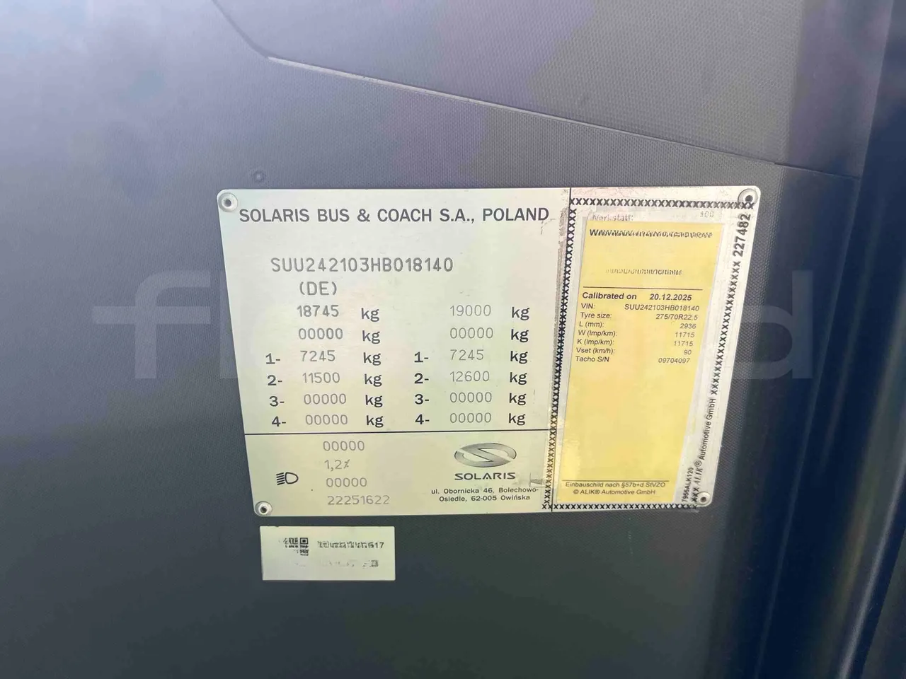Solaris Urbino 10.5 - EUR6 -  204kW - 10.550m - vehicle plate photo