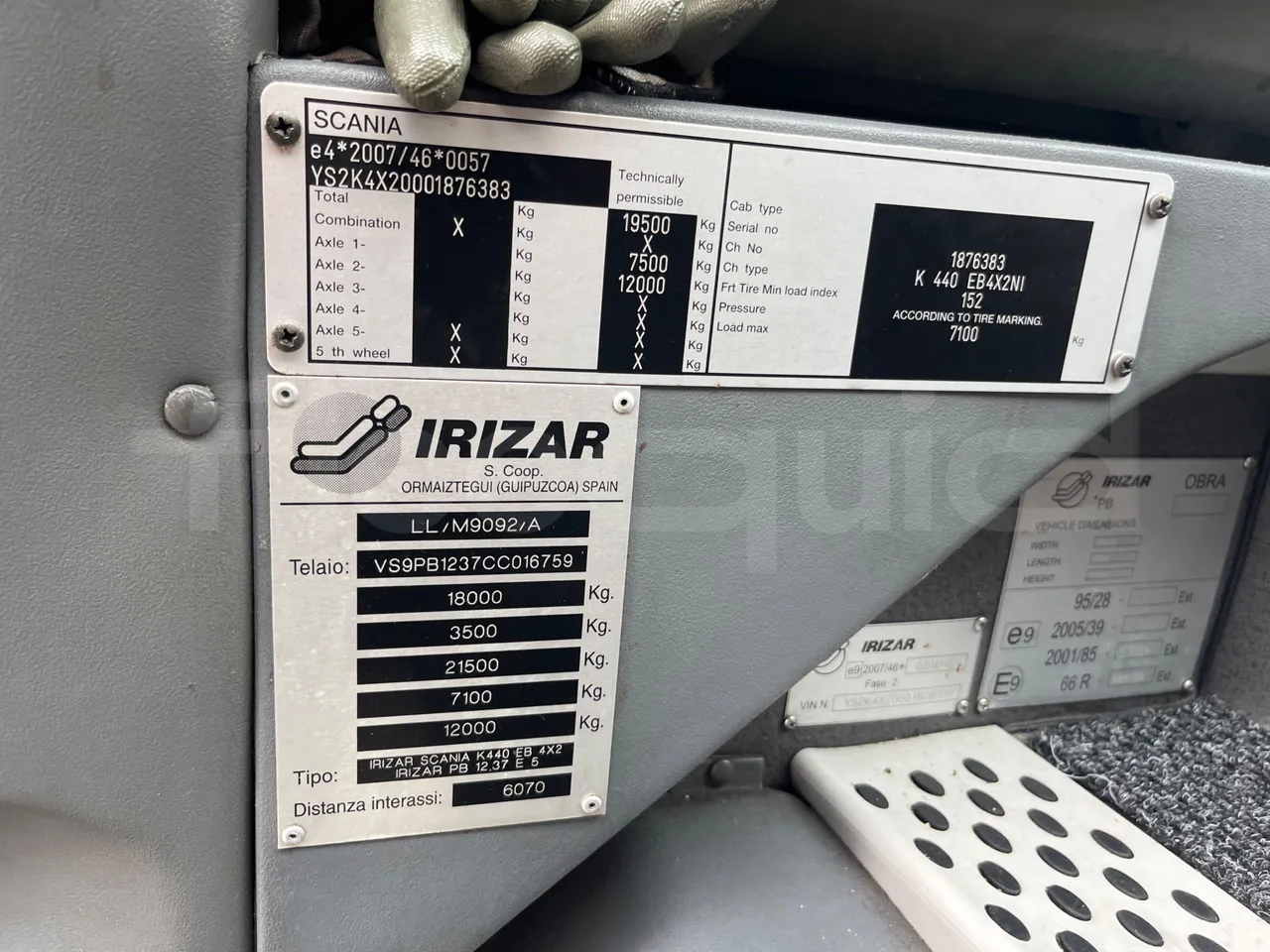 Irizar Scania K440 - EUR5 -324kW -12.2m - chassis VIN photo (mandatory  for bus to scrap)