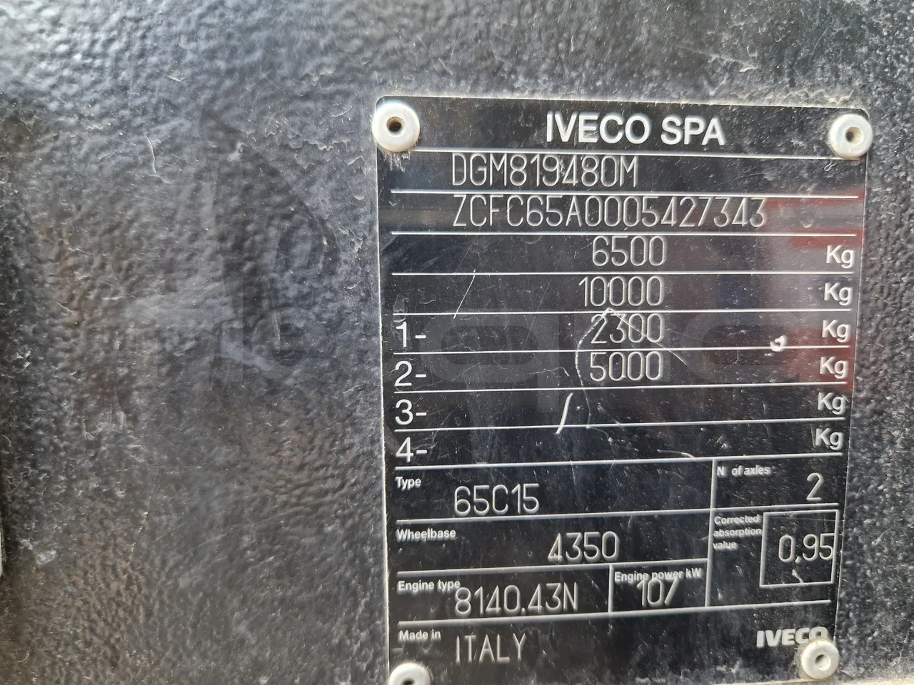 Iveco Cacciamali 65C15/70-EUR3 -107 Kw - 7,92 Mt - vehicle plate photo
