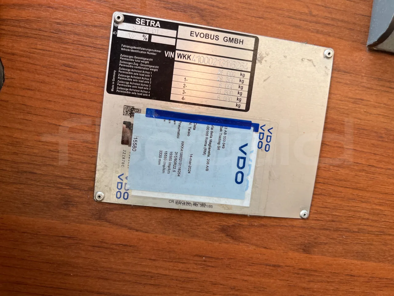 Setra S 431 DT - EUR6 - 375kW - 13.89m - vehicle plate photo