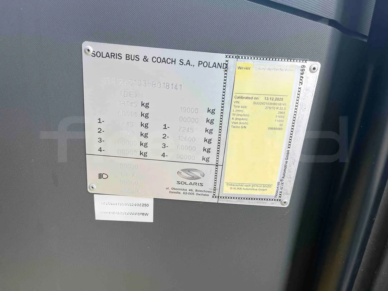 Solaris Urbino 10.5 - EUR6 -  204kW - 10.550m - vehicle plate photo