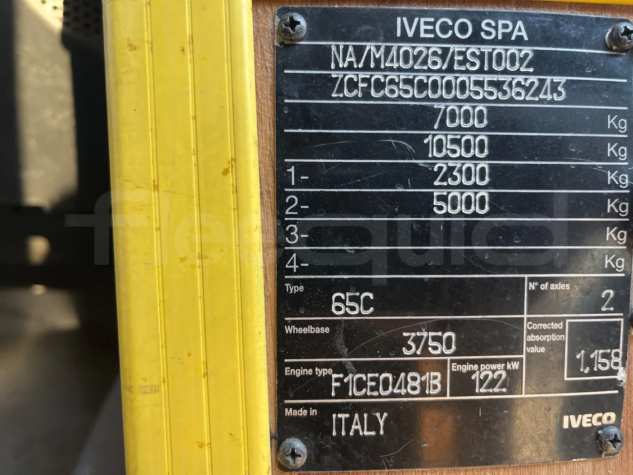 Iveco 65C JBN - EUR3 - 122kW - 6.9m - chassis VIN photo