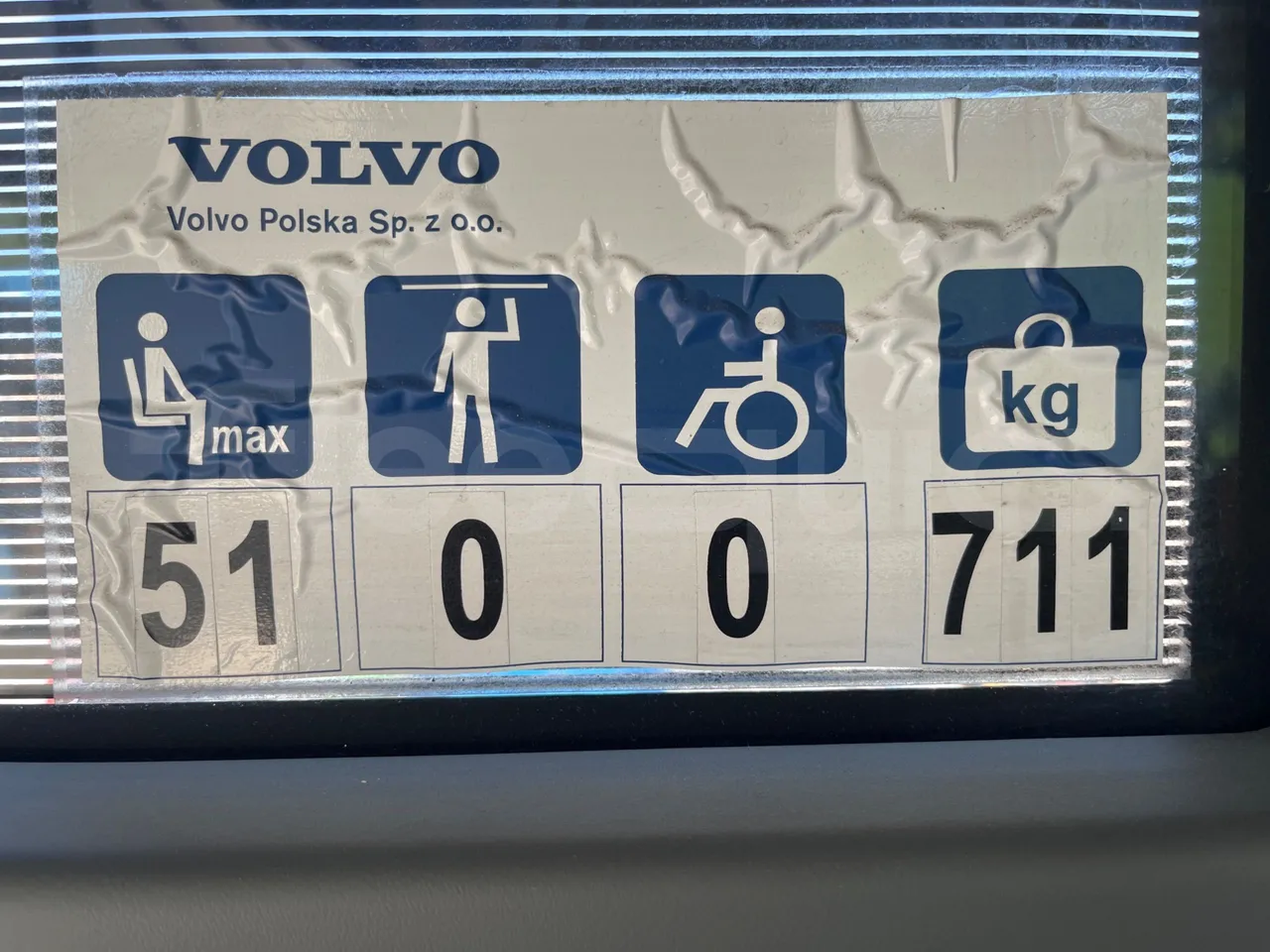 Volvo 9700 B4SC  - Euro6 - 323kW - 12.300mt - seat plate photo