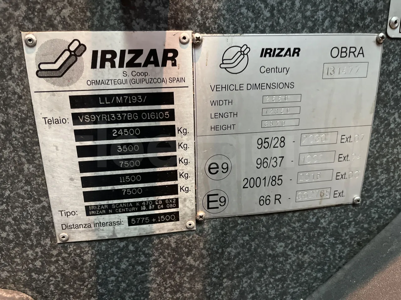 Irizar Scania К470ЕВ 6X2 - Euro4 - 345kW - 12.850mt - chassis VIN photo