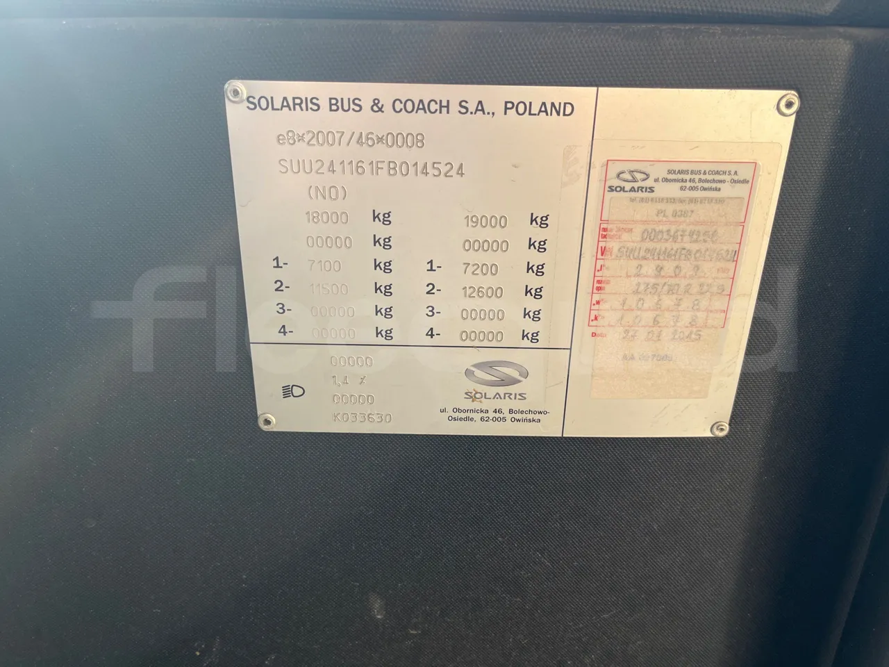 Solaris Urbino 12 - Euro6 - 240kW - 12mt - chassis VIN photo