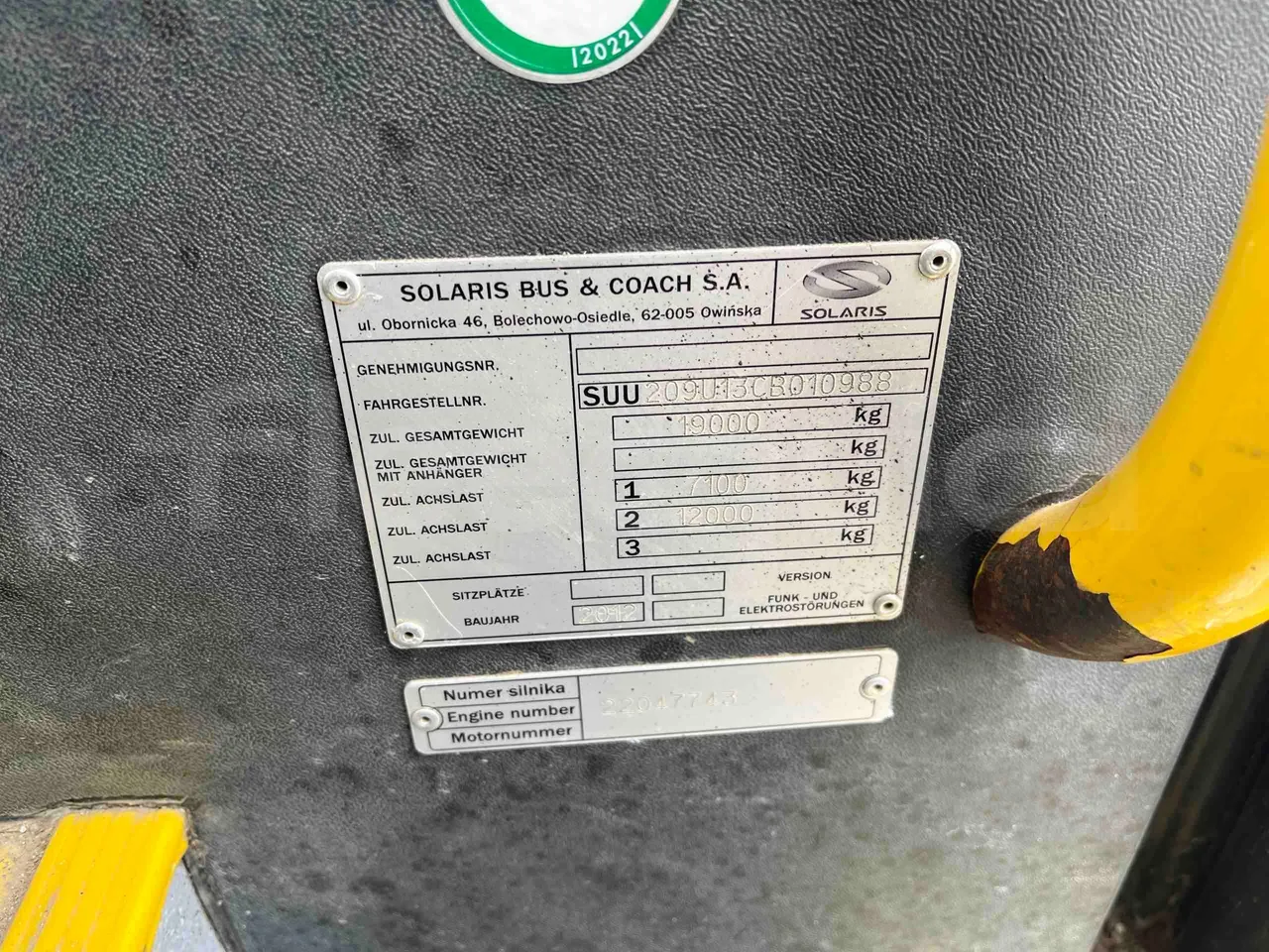 Solaris Interurbino - vehicle plate photo