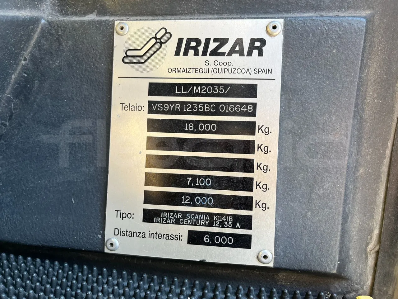 Irizar Scania Century K114IB - EUR3 - 250kW - 12m - vehicle plate photo