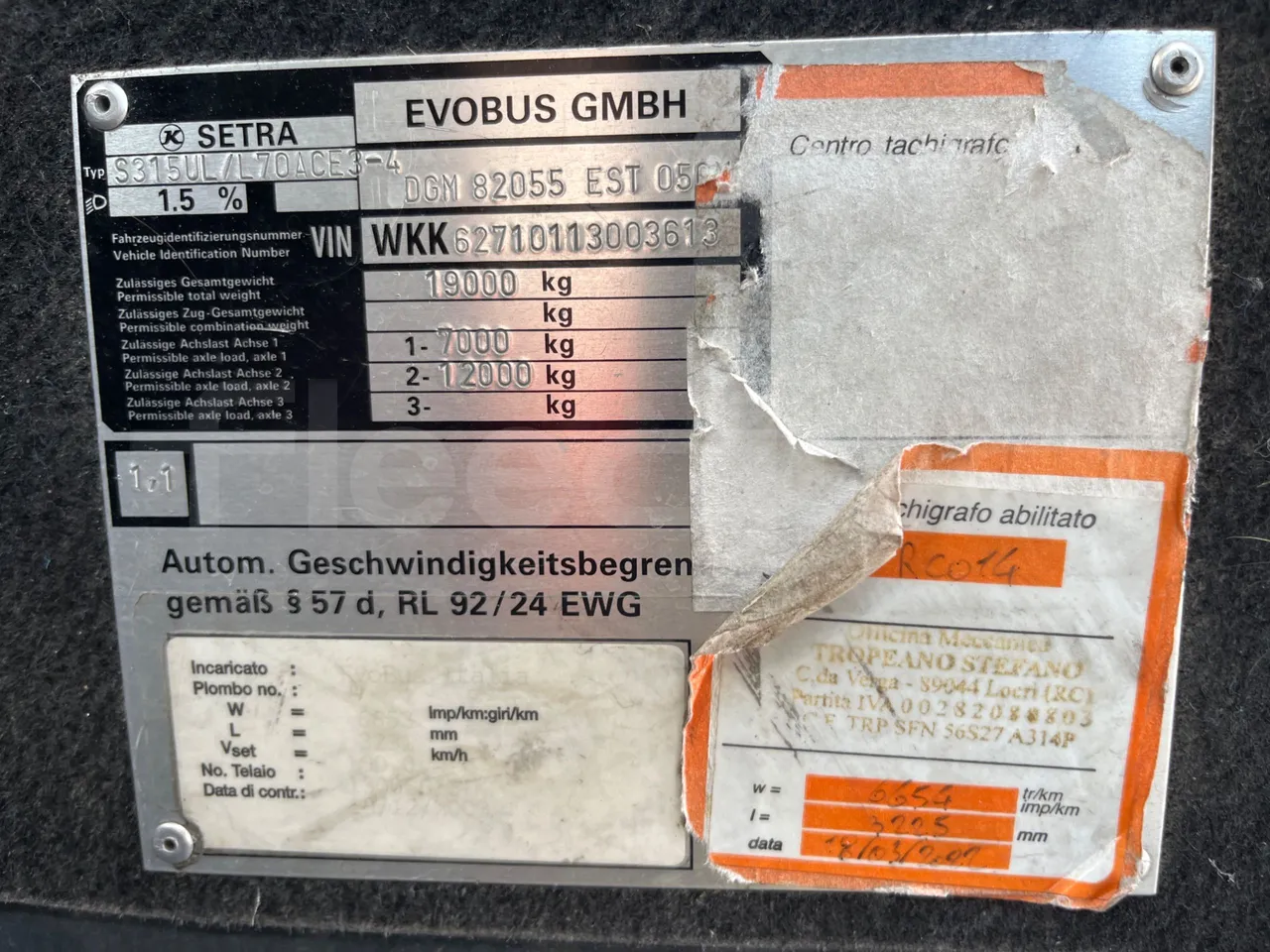 Setra S315 UL/ Euro 3 - 260 Kw - 12 Mt - vehicle plate photo