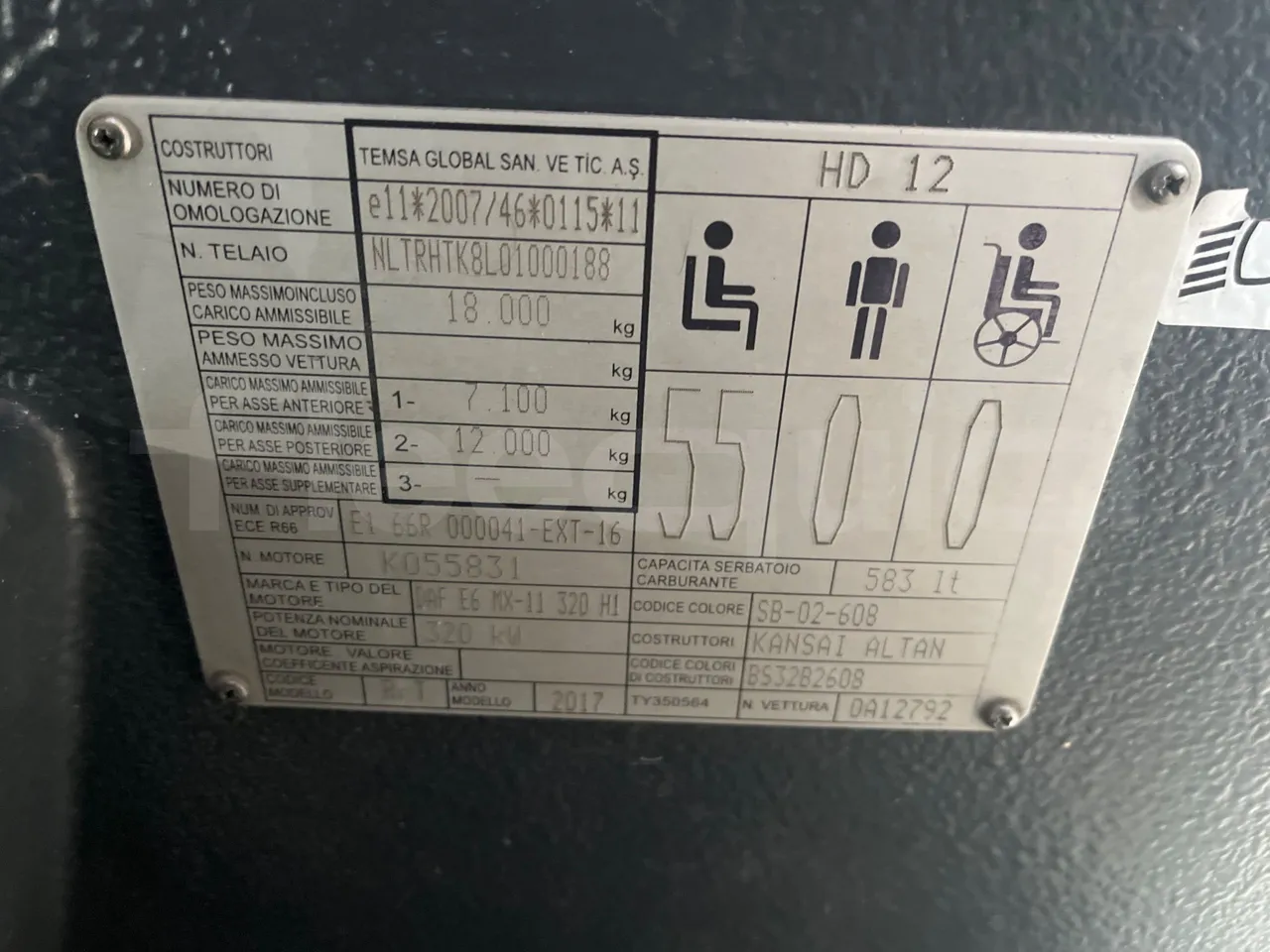 Temsa Safari HD HD12 - EUR6 - 320kW - 12.276m - vehicle plate photo