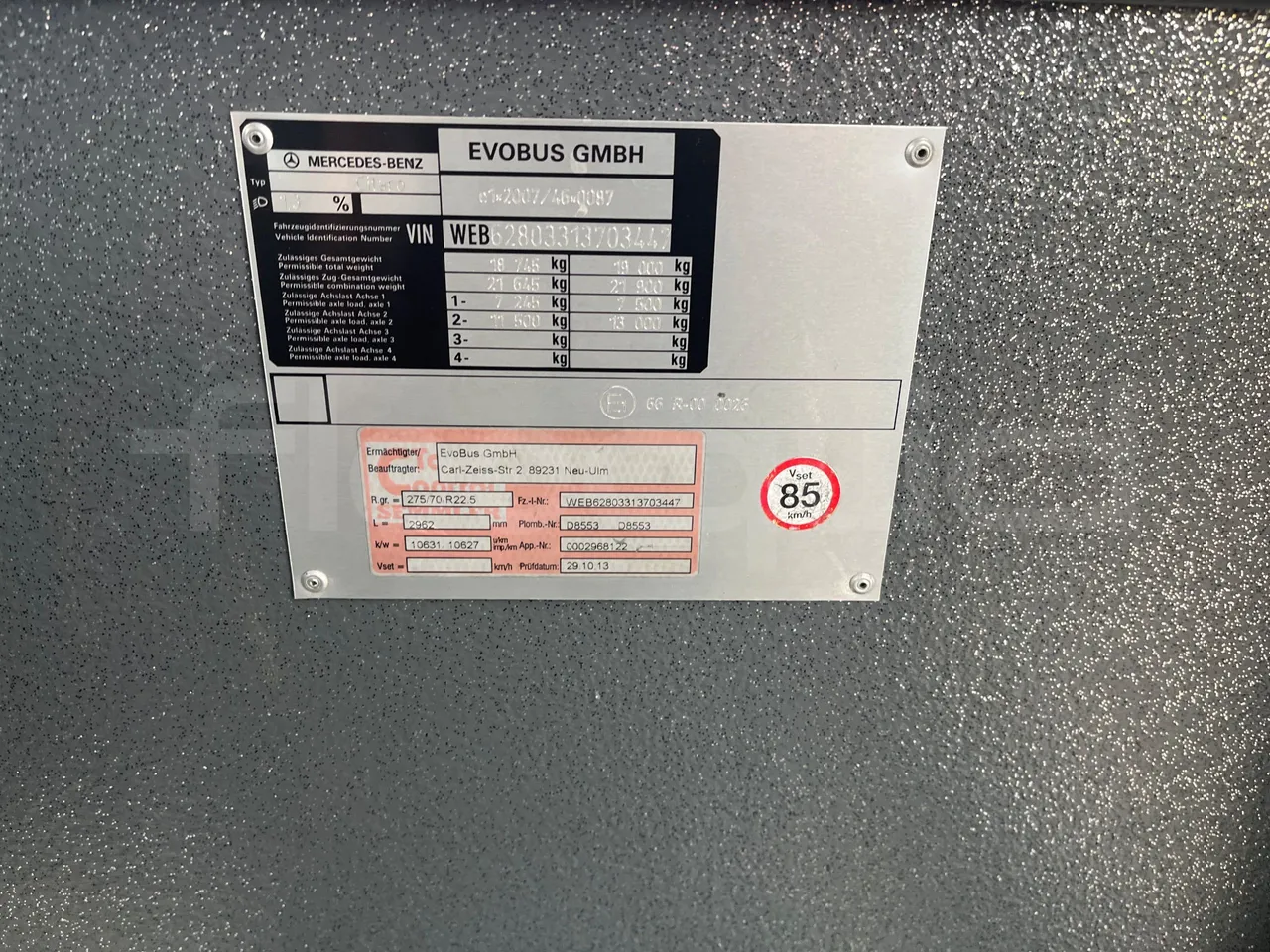 Mercedes-Benz Citaro 628 02 - Euro 6 - 220 kW - 12.140 mt - vehicle plate photo