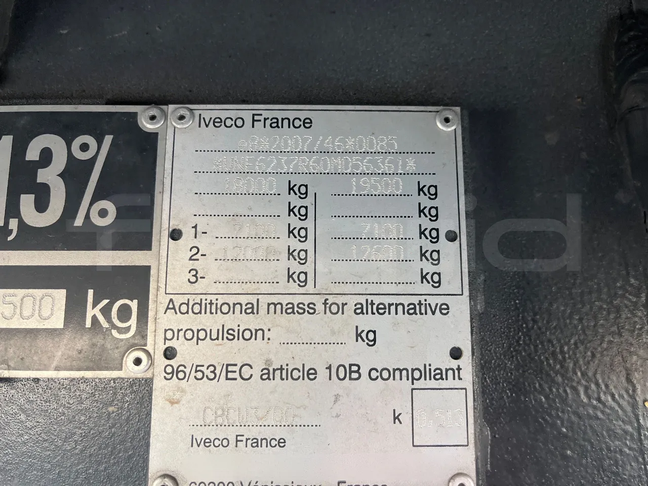 Iveco Evadys Evadys H - Euro 6 - 294 kW - 13 mt - vehicle plate photo