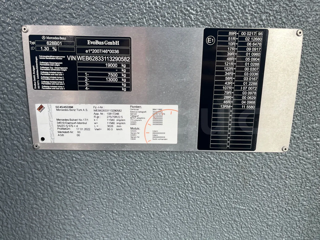 Mercedes-Benz Conecto 628881 - Euro6 - 220kW - 12.134mt - vehicle plate photo