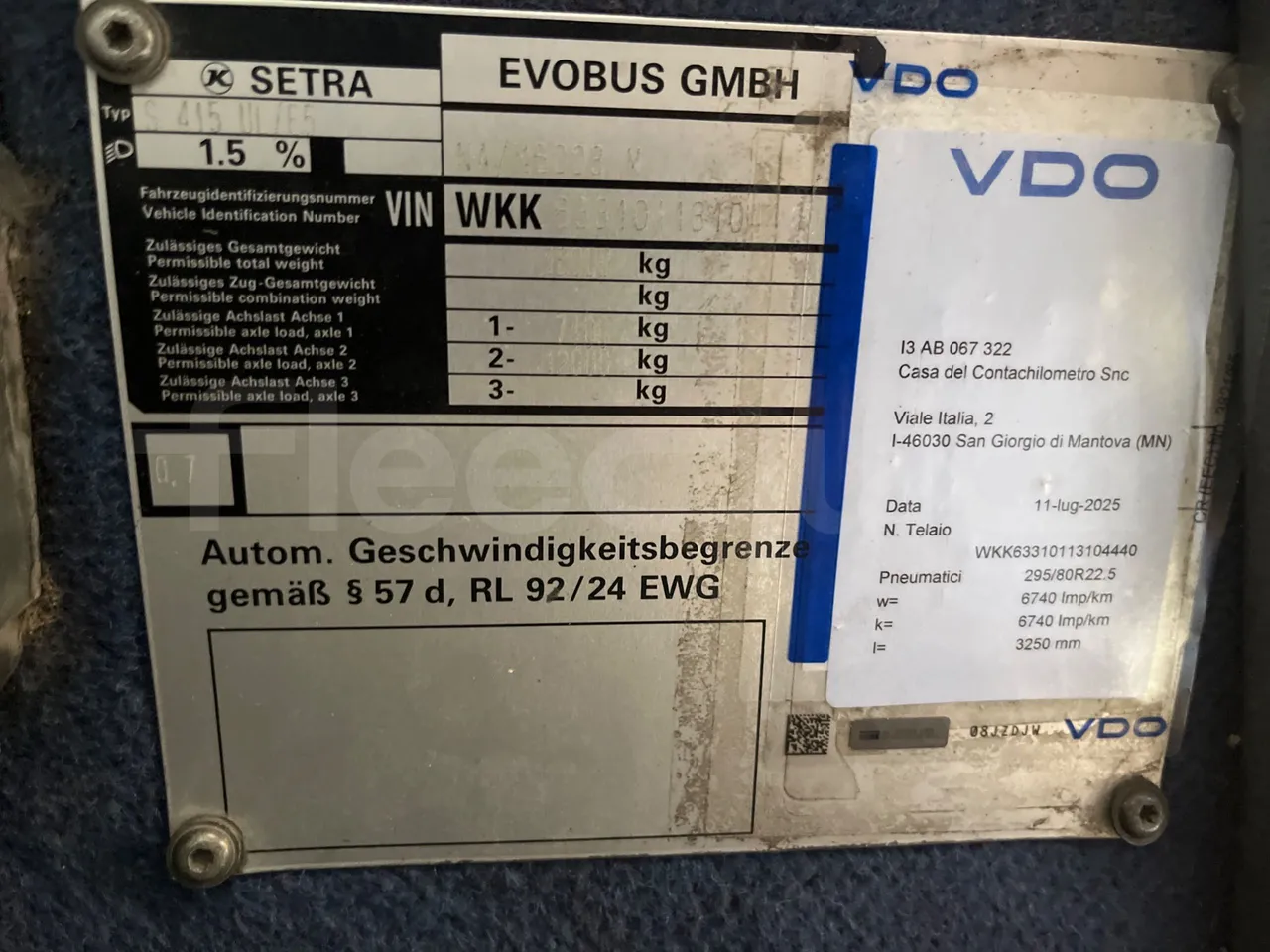Setra S415 S415 UL-E5/ Euro 5 - 260 Kw - 12,2 Mt - chassis VIN photo (mandatory for bus to scrap)