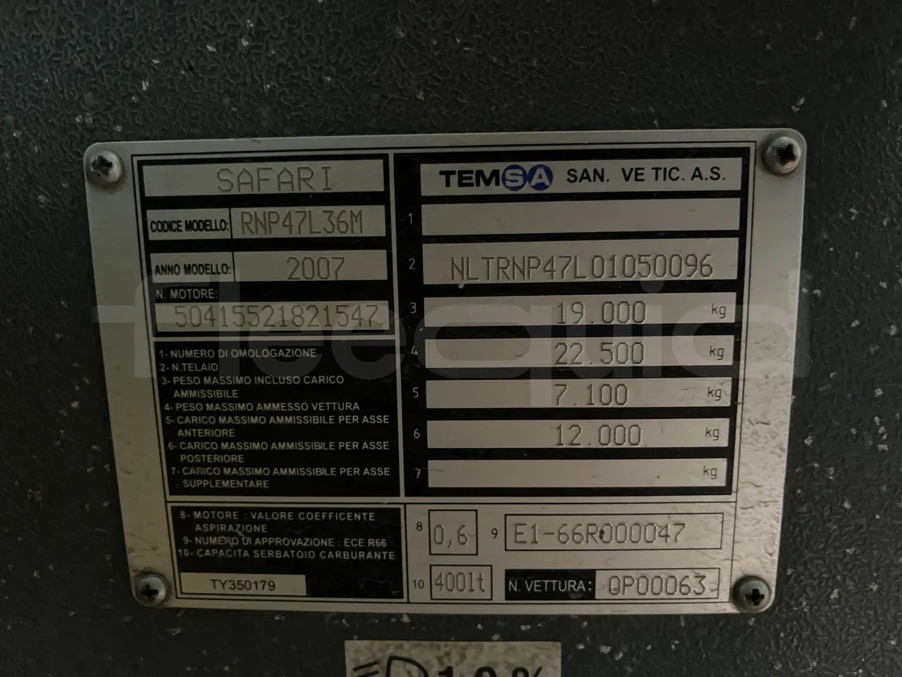 Temsa Safari - vehicle plate photo