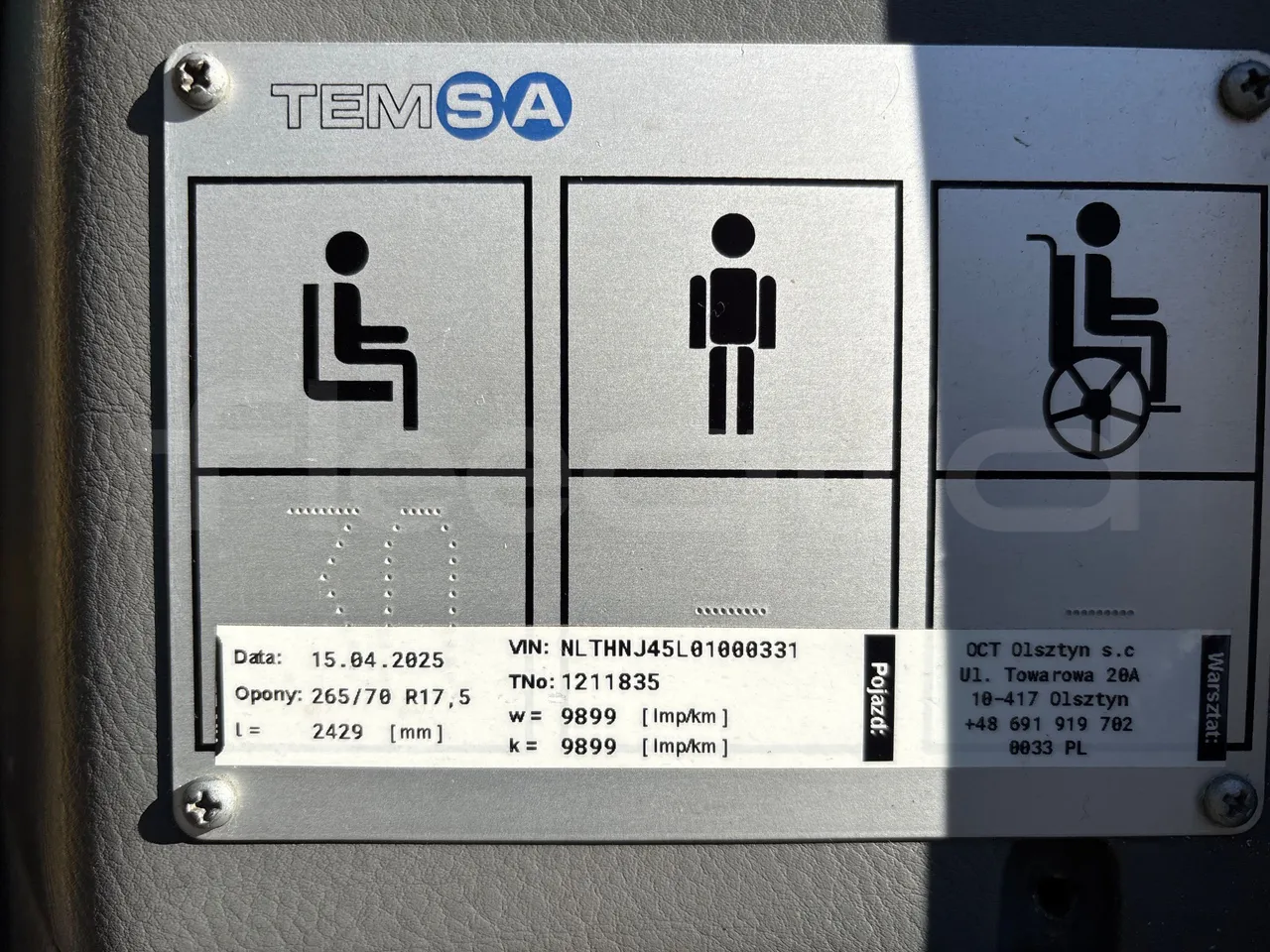 Temsa Opalin BGI9-EURO4-206kwH-8,4m - seat plate photo