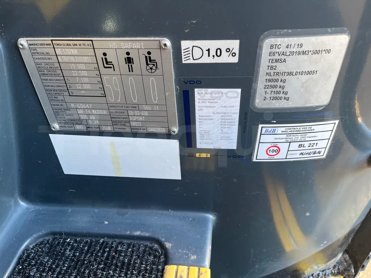 Temsa Safari HD 12 - EUR4 - 300kW - 12.200m - vehicle plate photo